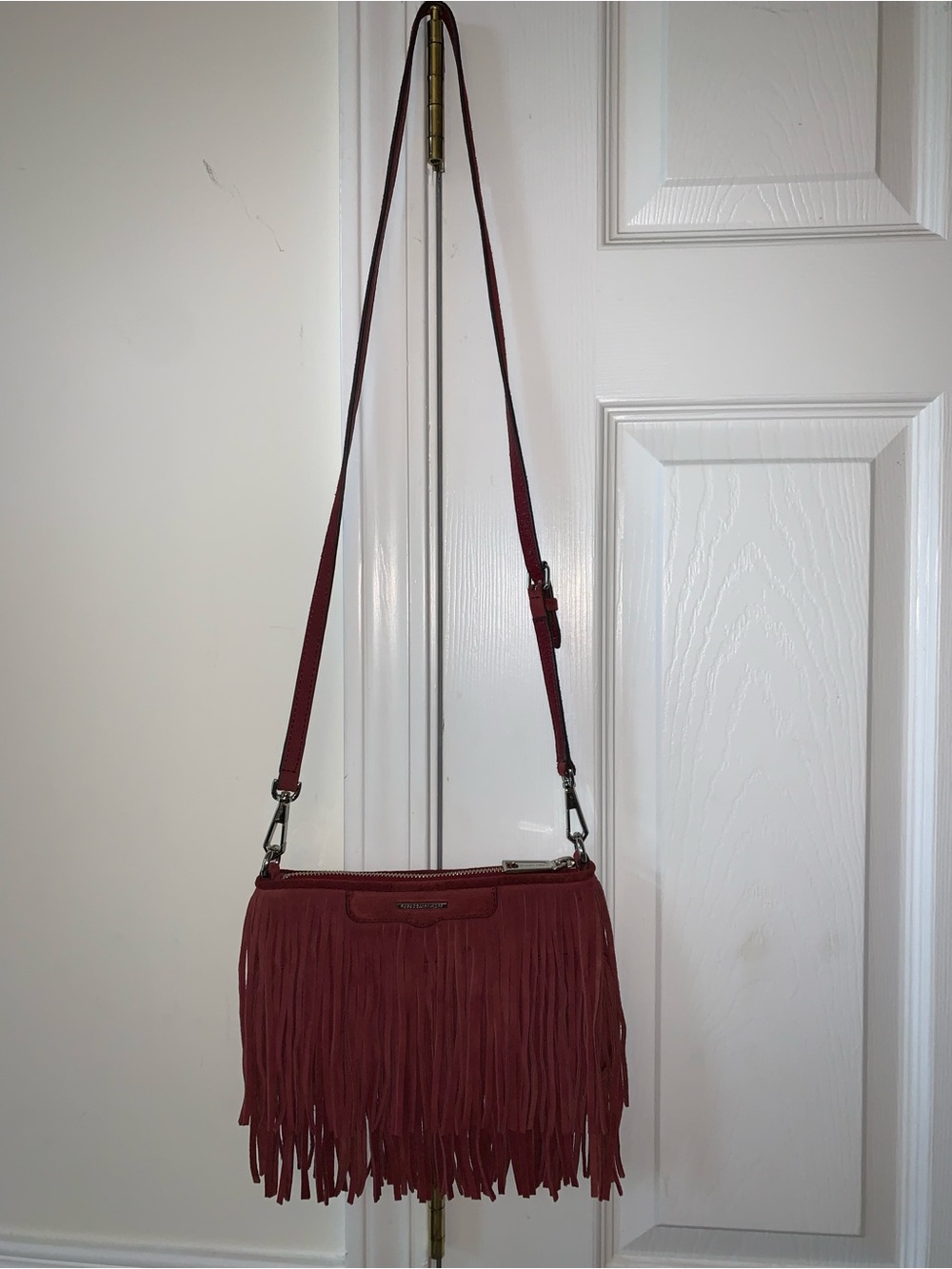 Burgundy, suede leather, Rebecca Minkoff  beautiful crossbody clutch - Picture 3 of 13